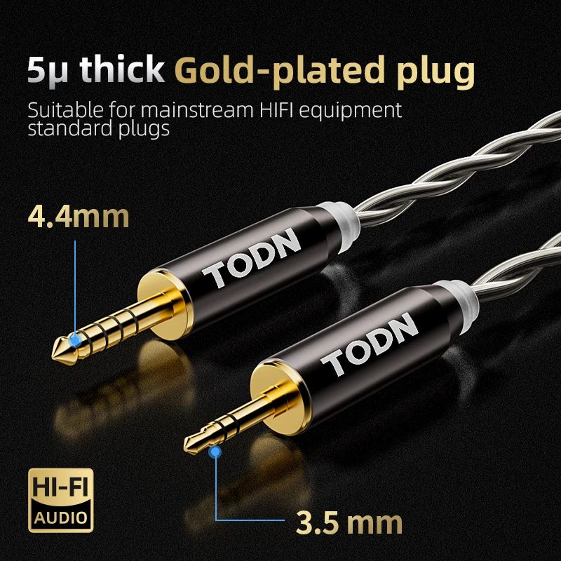 TODN Audio HiFi Sostituisci il cavo 2 Core placcato argento Cavo OCC MMCX 2Pin 4.4mm 3.5mm aux per Carat Tangzu Fudu HOLA Zero MK4