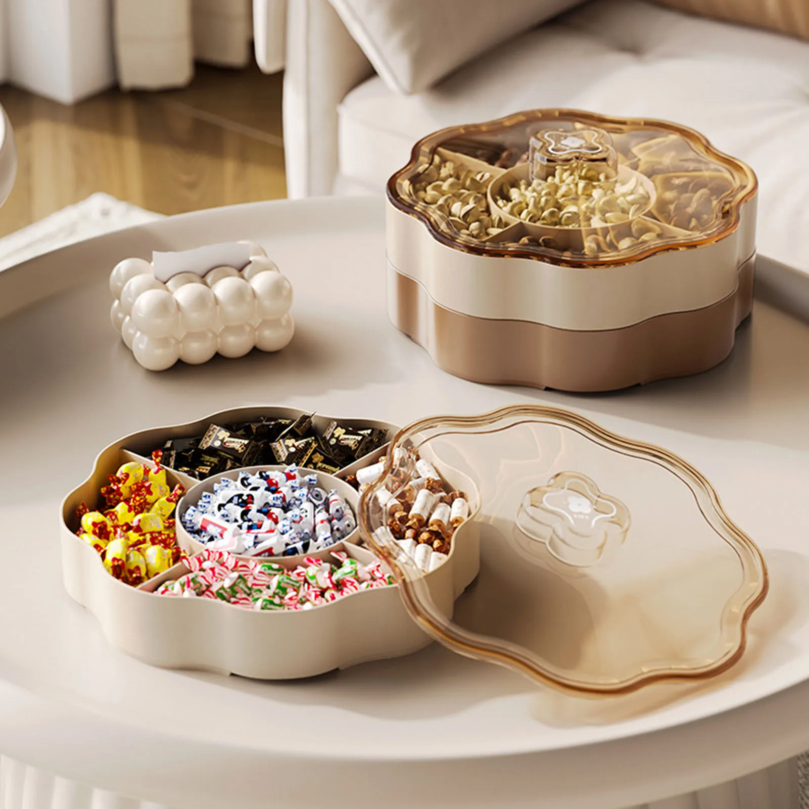 

Creative Nut Snack Storage Box with Single/Double Layer Multi-Compartment Design Suitable for Home Wedding Birthday Party