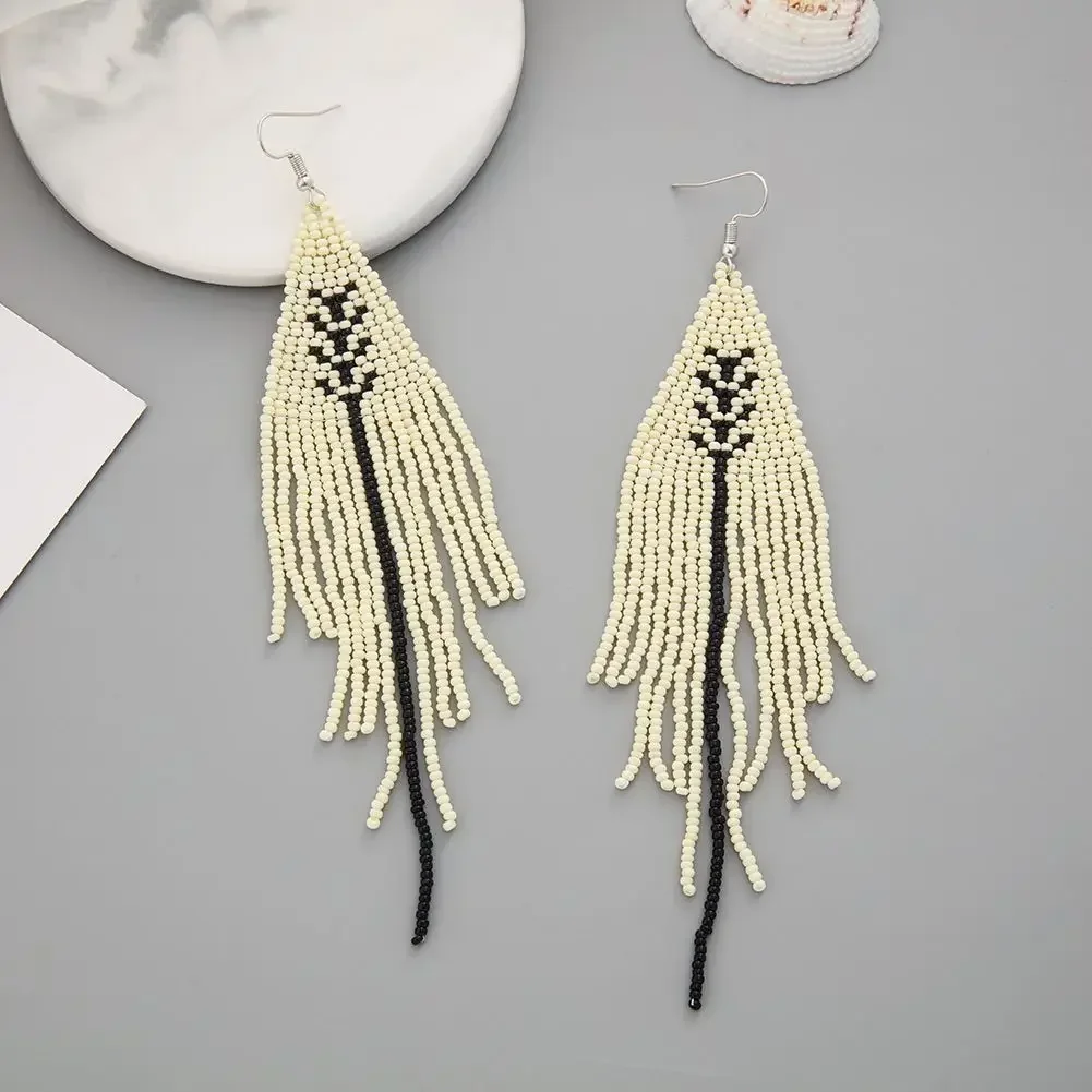 2025 Vintage Trendy Leaves Personalised Minimalist Ethnic Handwoven Bohemia Female Tassels Beaded Earrings For Women