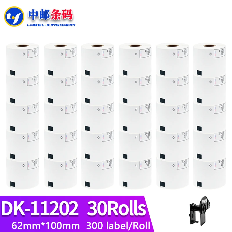 30 Refill Rolls Compatible DK-11202 Label 62mm*100mm 300Pcs Compatible for Brother Label Printer White Paper DK11202 DK-1202