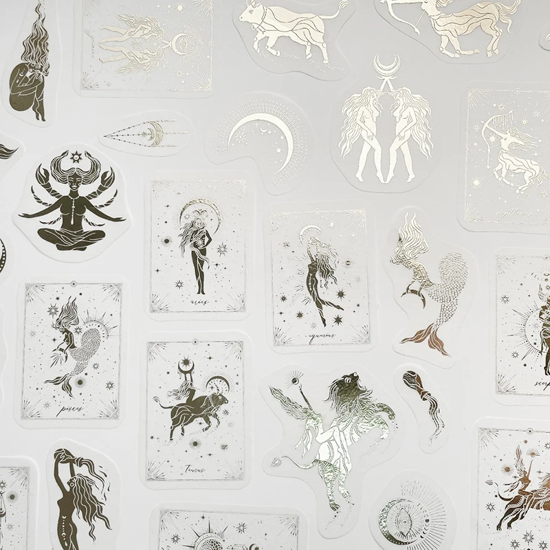 40pcs/pack 6 Designs Constellation Tarot Gold Sticker Scrapbooking Label Diary Album Retro Journal Planner Decorative Stationery