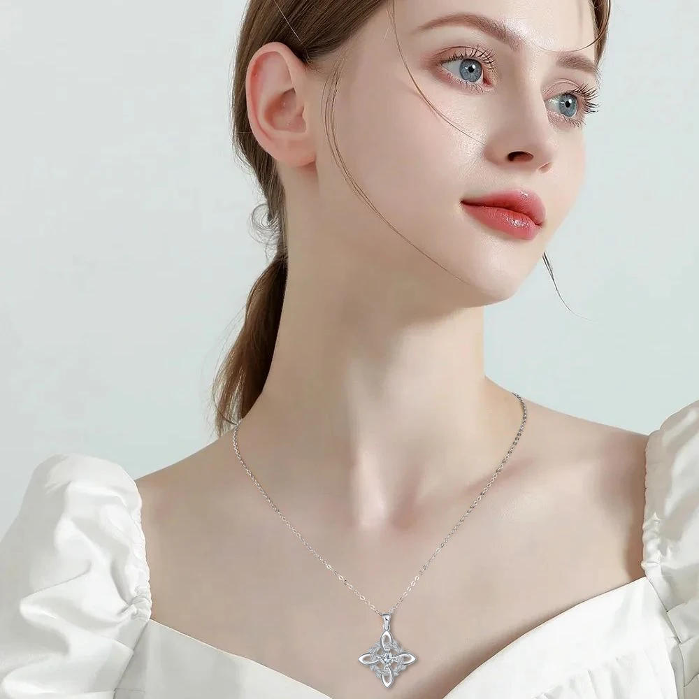 925 التايلاندية الفضة الكلاسيكية الساحرة عقدة قلادة مع الزركون الثالوث عقدة حسن الحظ تشيكوسلوفاكيا سحر الويكا رمز حماية مجوهرات