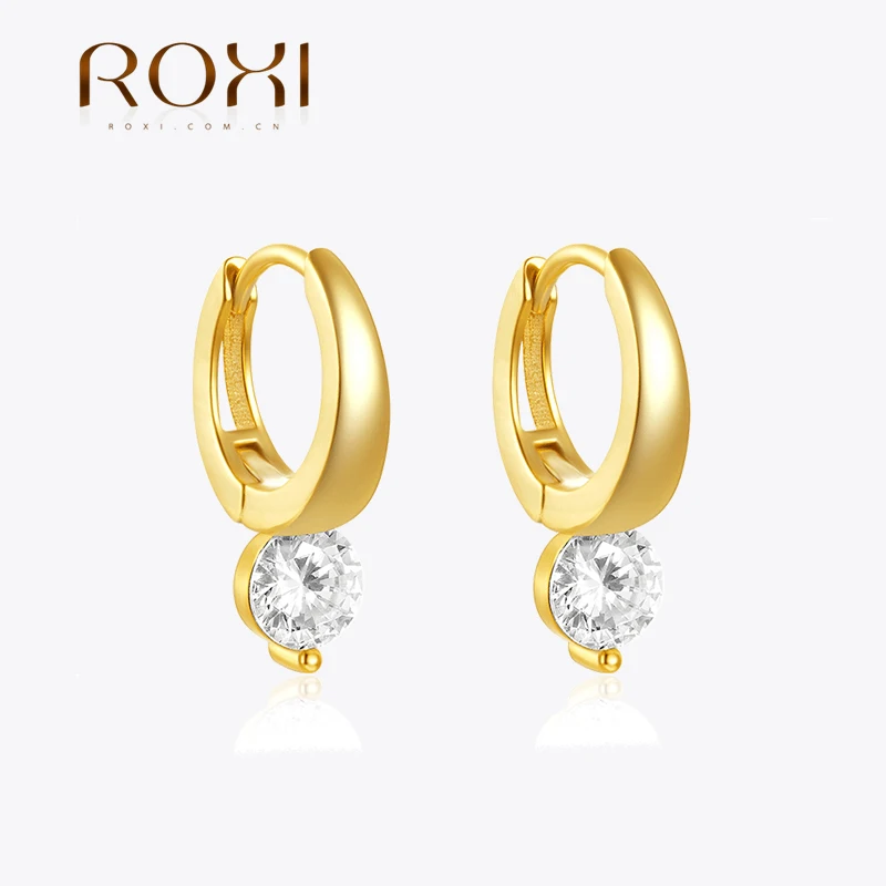 ROXI 925 Sterling Silver Round Zirconia Earrings Women's Fashion Luxury Crystal Charms Earring Dinner Party Wedding Fine Jewelry