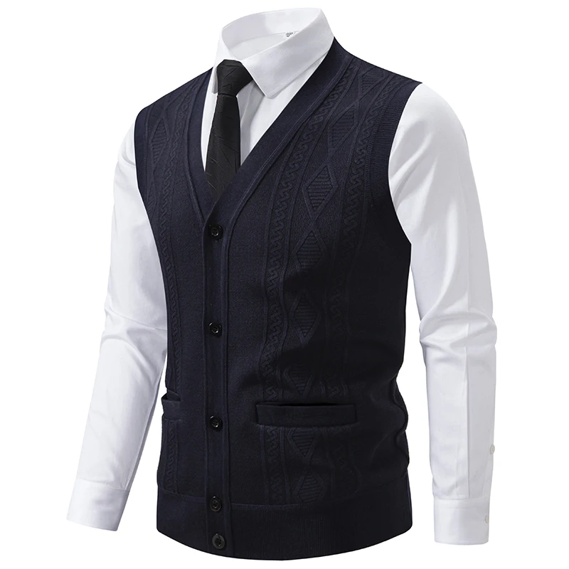 Fall and Winter Mens Casual Sweater Vest Slim Fit Thicken Warm knitted Sweater Sleeveless Comfortable Grey Mens Waistcoat