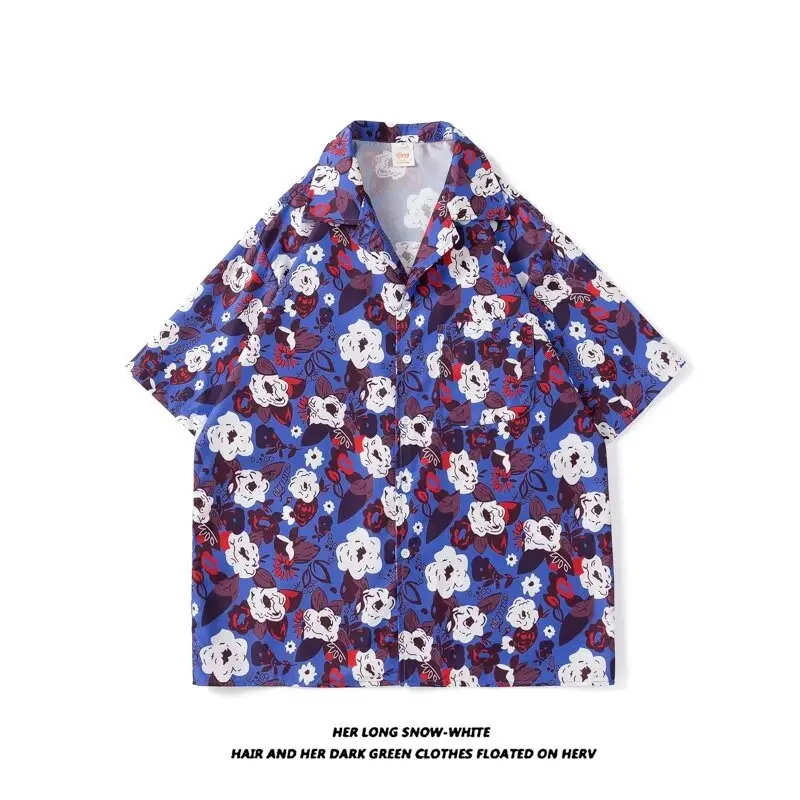 2024 Print Shirts Women Clothing Baggy Vintage Aesthetics Summer Hawaiian Personal Harajuku Unisex Japanese Teens High Street044