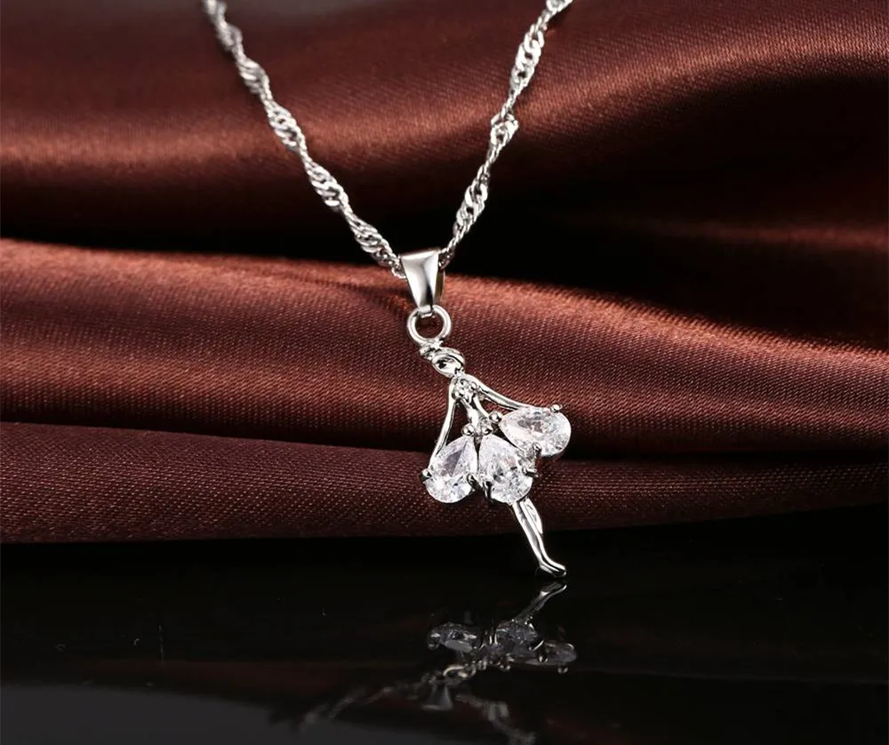925 Sterling Silver Stamped Bridal Jewelry Sets Cute Dancing Girl Shape CZ Crystal Women Girls Engagement Anniversary Wholesale