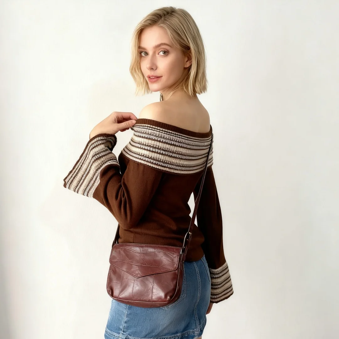 

Y2K Streetwear Oversized Off Shoulder Sweater Women Sultry Soft Knit Top Long Sleeve Winter Casual Attire