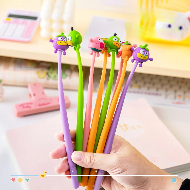 24 Pcs Cartoon Clown Strange Silicone Gel Pens Set Cute Fruit Soft Rubber Student Exam Signature Pen Back To School