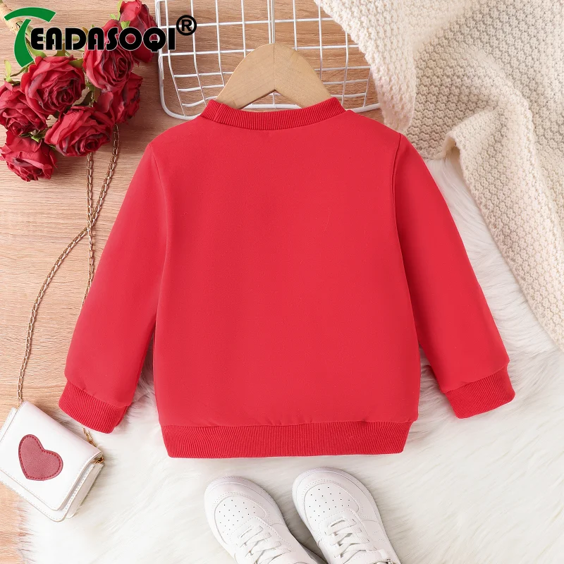 3-8Y Girls Kids Sweatshirt Easter Clothing Spring Autumn Cartoon Rabbit Casual Sports Threaded Long Sleeve Pullover Red Top