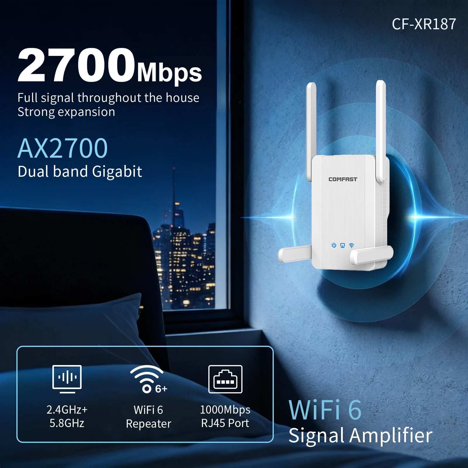 

Comfast Wireless Router WiFi6 2.4G&5.8G Signal Booster 2700Mbps Wireless Internet Router Gigabit Router Amplifier For Home Whole