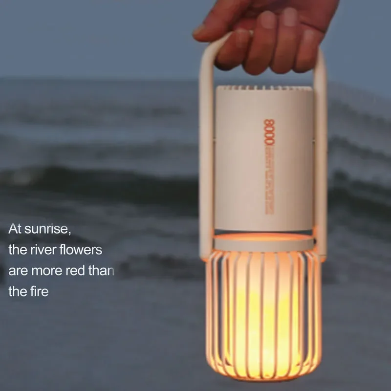 Best Selling Multifunctional Portable Camp Light Outdoor Speaker Spot Torch Flashlight Flame Ambient Light 8000mAh Power Bank