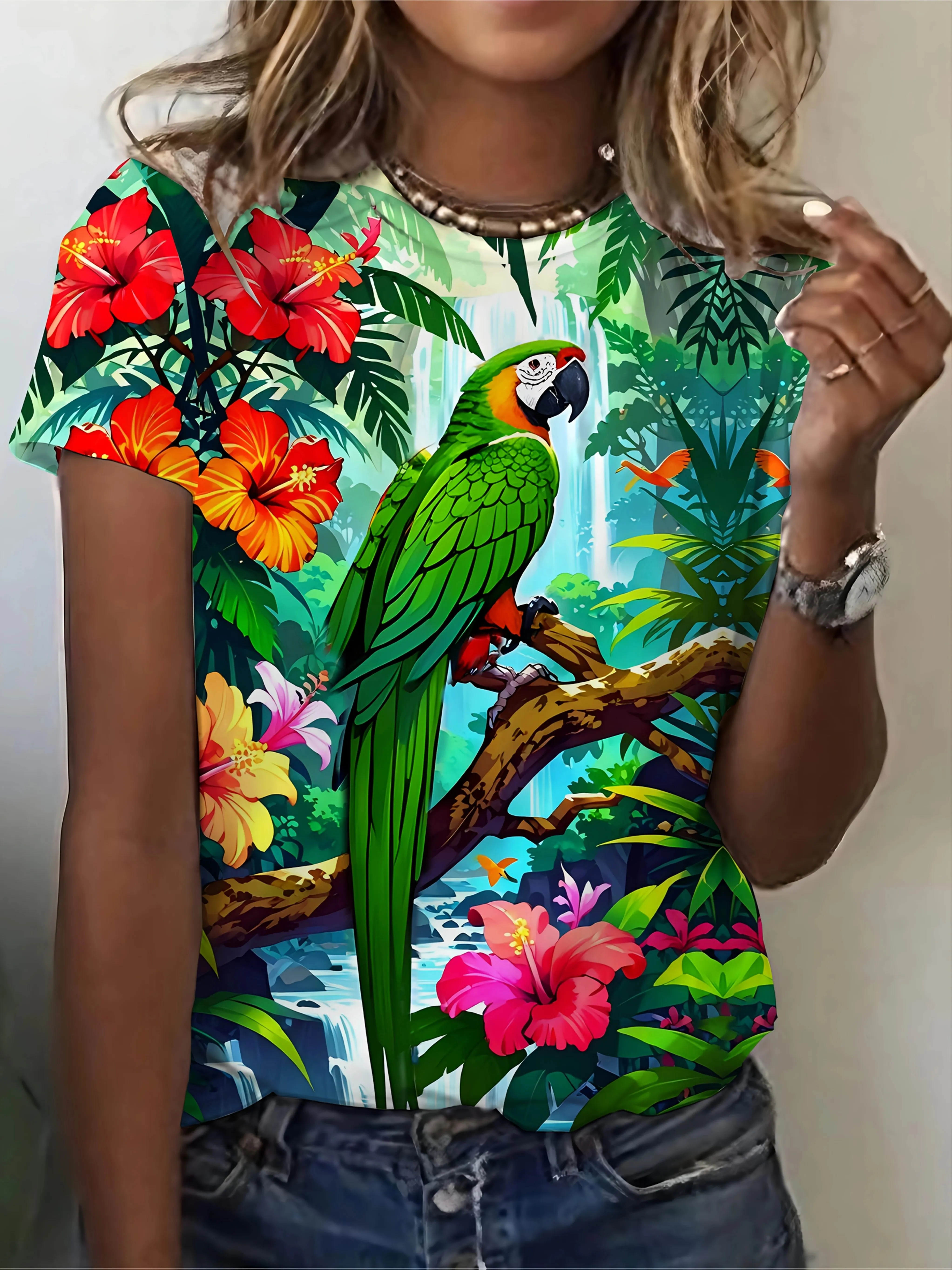 Summer Parrot Animal T-Shirts 3D Print Women's Casual Short Sleeve Round Neck T Shirt Tops Harajuku Y2K Tees Female Clothing