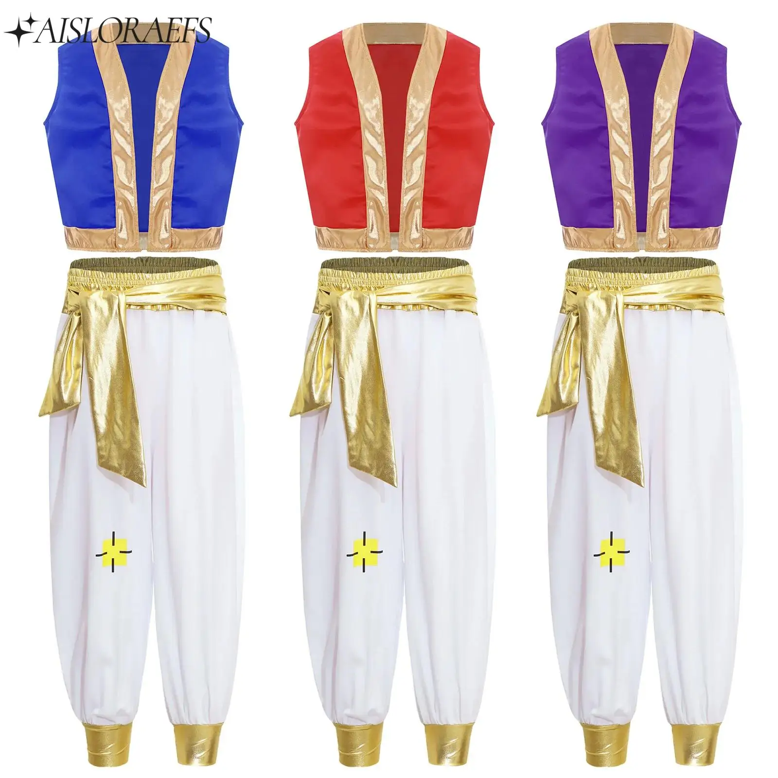 

Kids Boys Arabian Prince Role Play Costume Loose Vest Waistcoat+Pants Outfits Halloween Fancy Dress Themed Party Performance Set