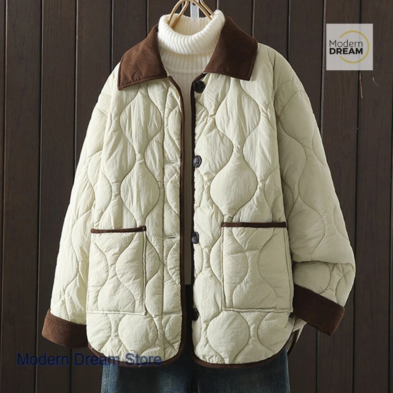 

Корейская версия небольшой ароматной контрастной ромбической пуховой куртки с лацканами и хлопковой подкладкой, женское зимнее легкое хлопковое теплое пальто.