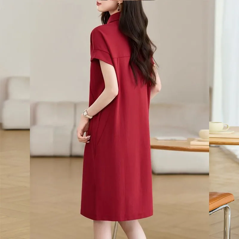 ฤดูร้อนสไตล์ใหม่ชุดลําลองปก,กระโปรงทรงเอคลุมท้องของผู้หญิง,การเดินทางขนาดบวกหลวมความยาวกลางกระโปรงเสื้อยืด