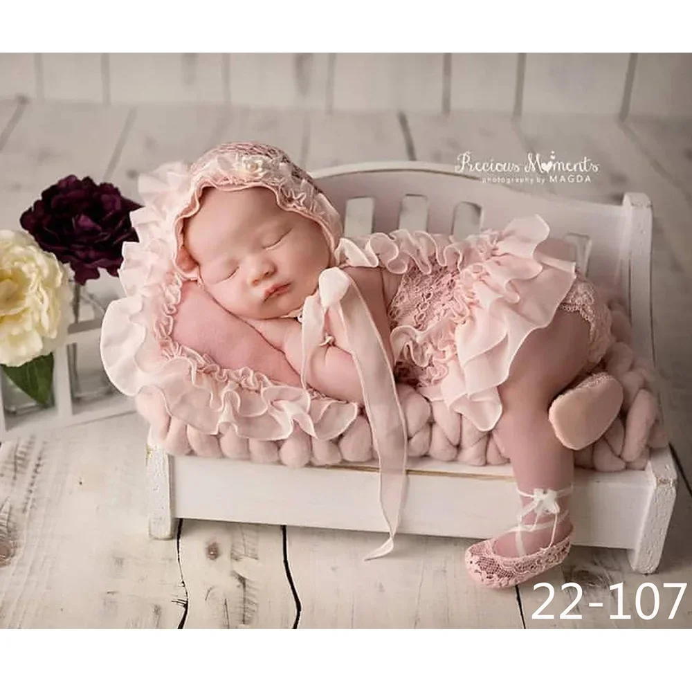 Pasgeboren Fotografie Rekwisieten Hoed Hoofdband Kant Romper Bodysuits Outfit Baby Girl Jurk Kostuum Fotografie Kleding