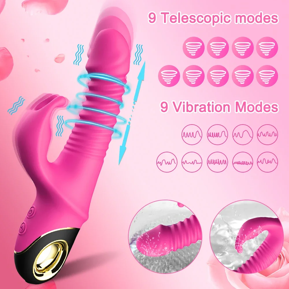 2 in 1 Rabbit Vibrator Automatic Telescopic Rotation G-Spot Clitoris Stimulator Female Dildo Sex Toys Goods for Women Adults 18