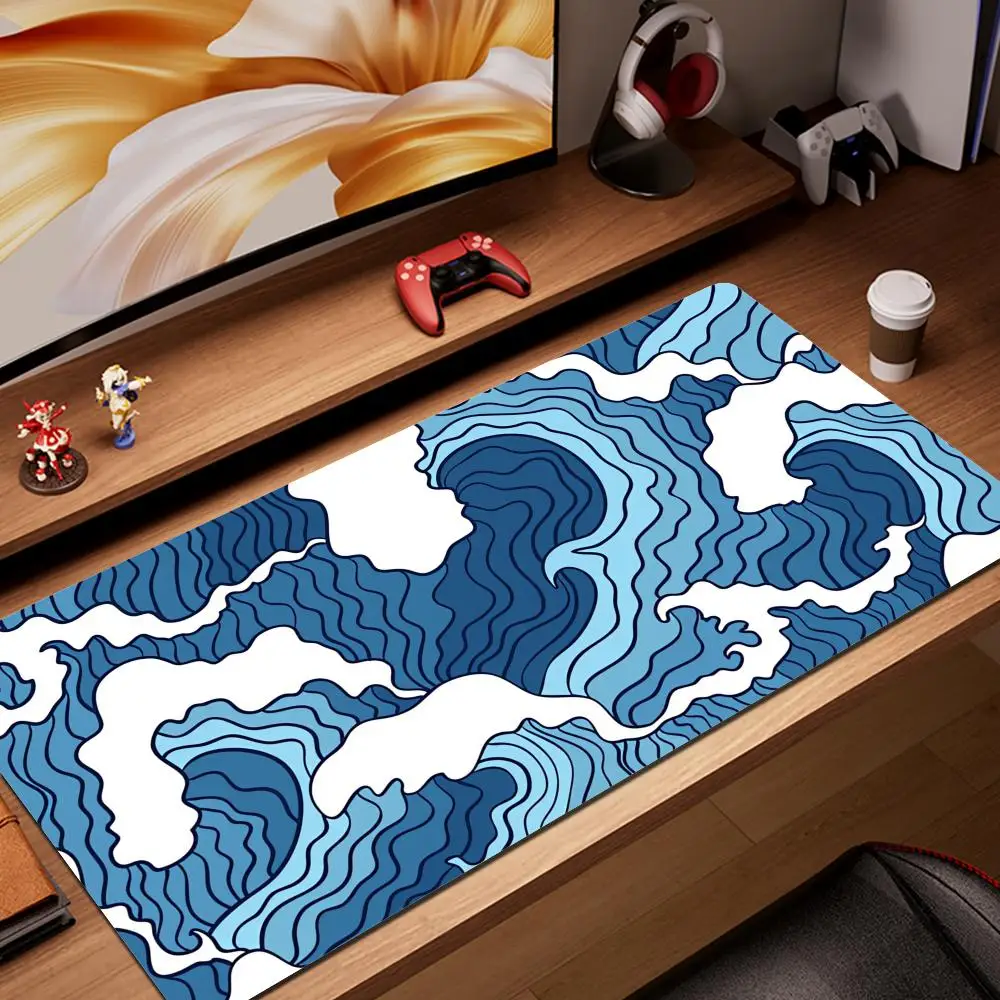 

Blue Waves Mouse Pad Gamer XL Custom Large New Mousepad XXL Desk Mats Office Carpet Natural Rubber Soft Laptop Mouse Mats