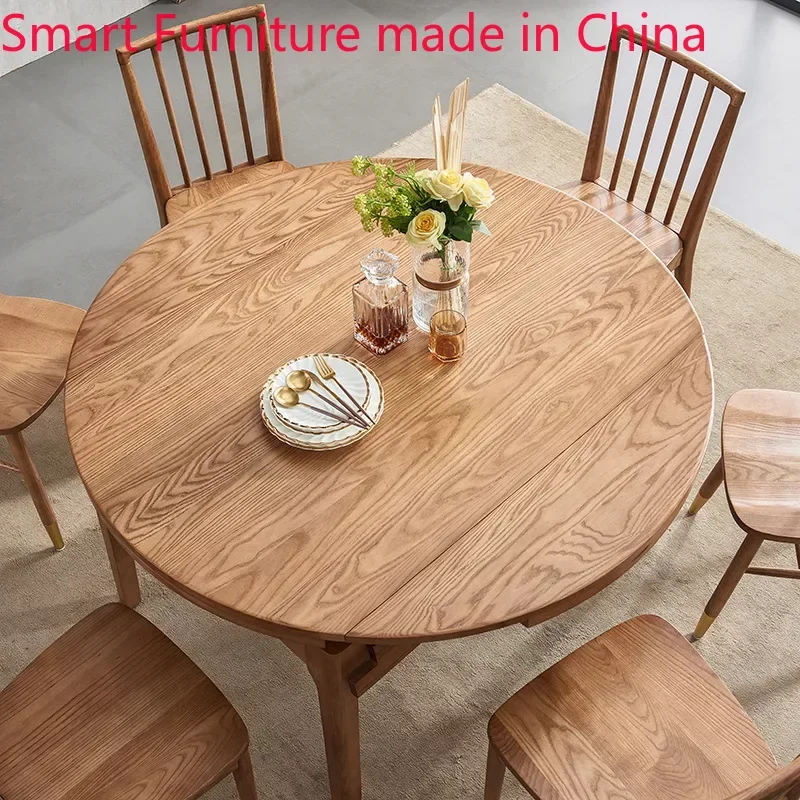 

Ash wood table retractable folding dual-purpose 1.35 meters multi-functional solid wood telescopic table household type