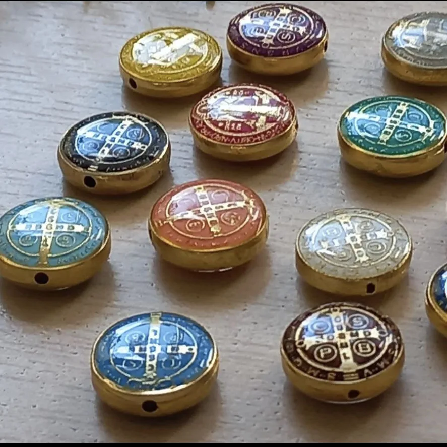 Saint Benedict Connector BeadsMedal Button Bead Spacer Bead Catholic CharmGift Favor Double Sided St. Benedict Medal