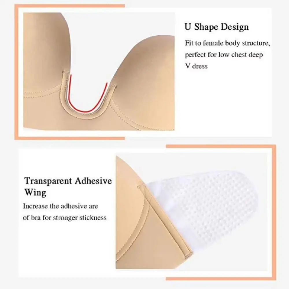 Deep U Atmungsaktiver trägerloser BH, rückenfrei, Silikon, unsichtbare Brustabdeckung, wiederverwendbar, zum Anheben, Bralette, Party