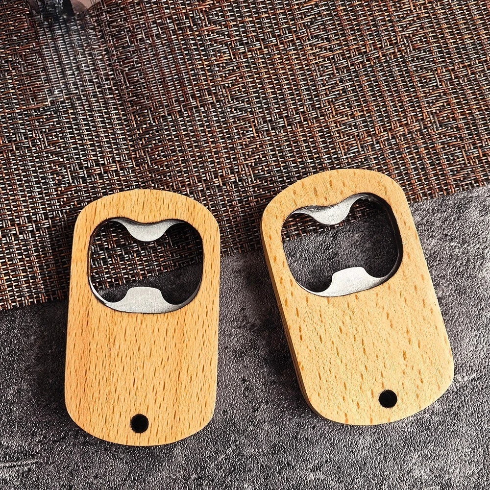 Simple stainless steel beer bottle opener Portable solid wood cap opener Wooden bottle opener Keychain wine opener
