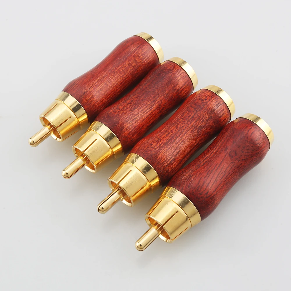 4pcs Audiocrast WR1101G 3U Gold Plated Red Sandalwood RCA Rosewood Audio Plugs High-End Gold RCA Cable for Superior Sound
