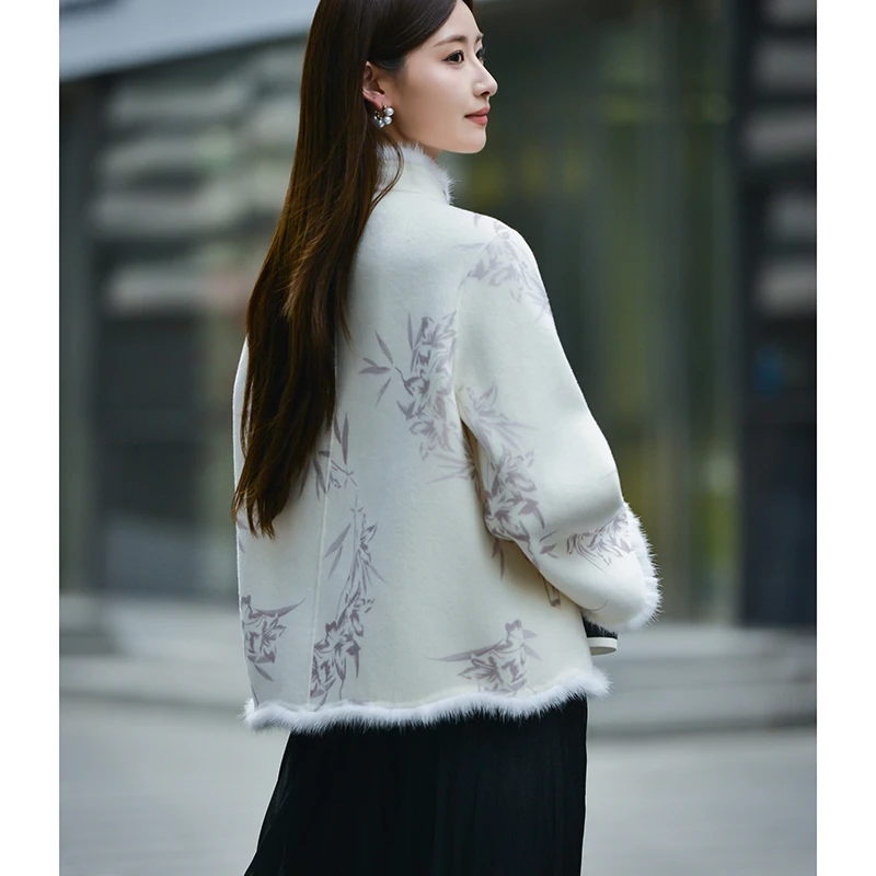 2024 Autumn and Winter New Women's Buckle Coat Double-Sided Woolen 100% Pure Wool Chinese Style Short Coat Female