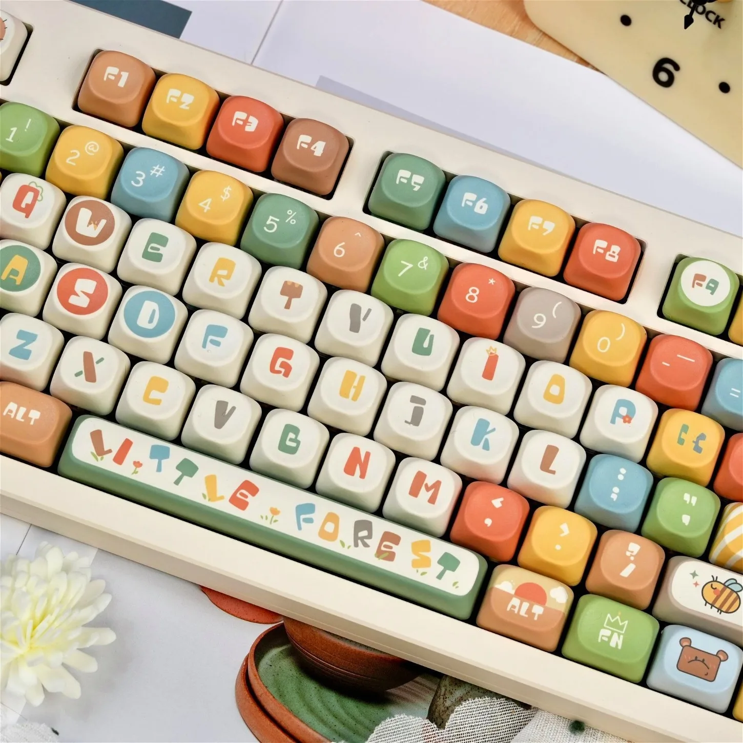 Forest Mobilization Theme MOA Cute Cartoon Keychain Kit PBT 131 Keys DIY Personalized for 60/64/84/98/108 Mechanical Keyboard
