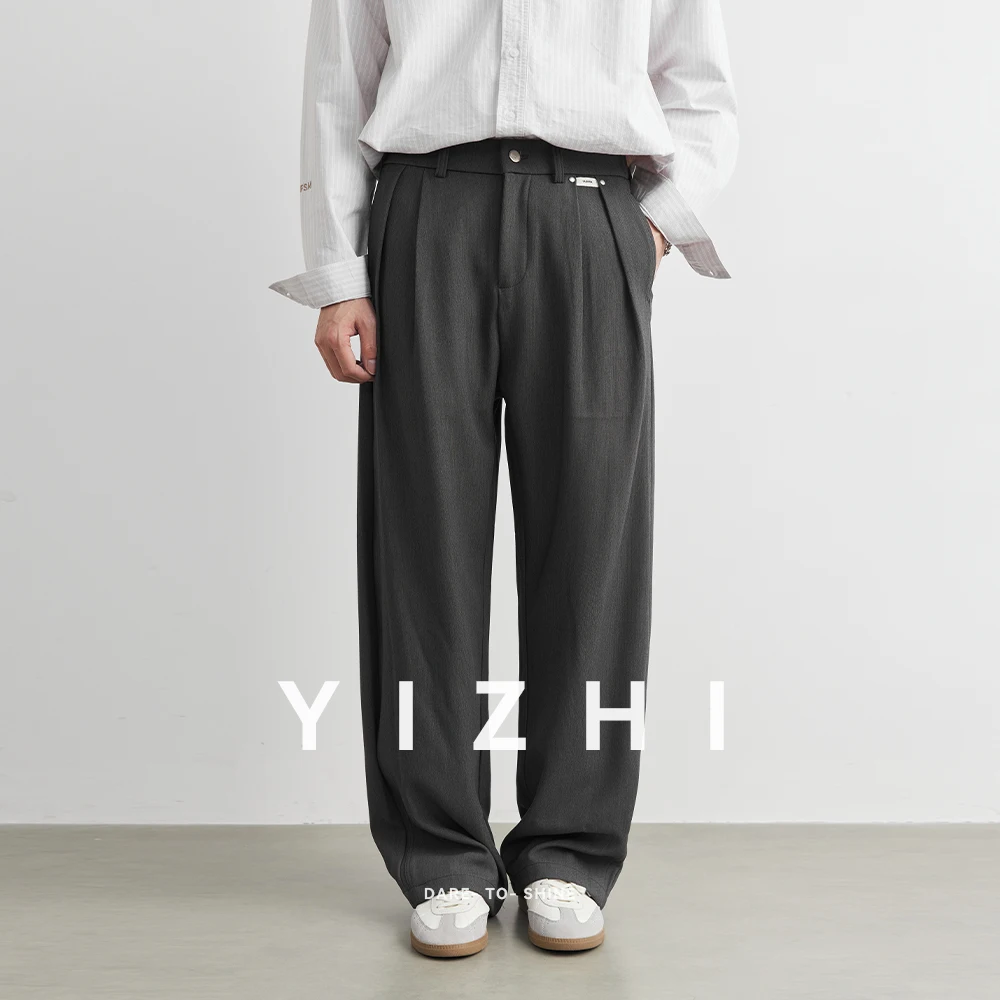 

Fashion Men's Autumn Loose Straight Leg Wide Pants Draping Long Trousers Korean Style Casual Pants Handsome Suit Pants