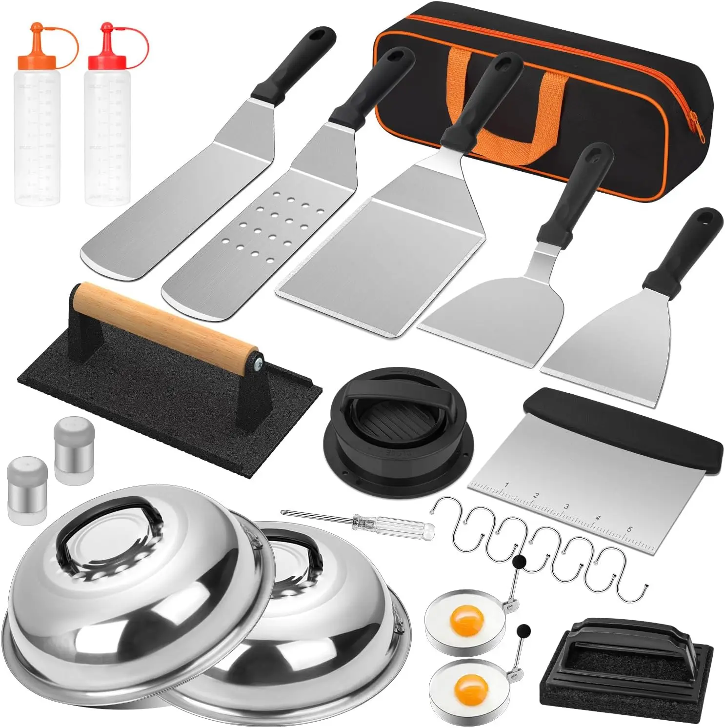 

25PCS Flat Top Grill Accessories Set for Griddle Cooking, Spatulas, Scraper, Basting Covers, Carry Bag Included, Outdoor BBQ Essentials