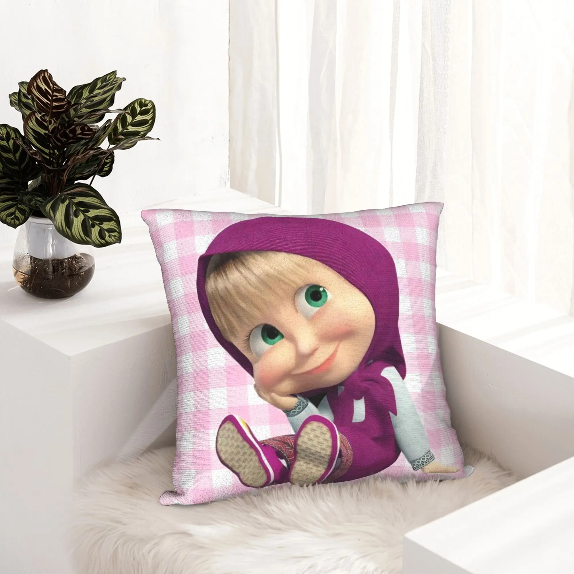 Cute Cartoon M-Masha and Bear Pillowcase Soft Polyester Cushion Cover Decorations  Throw Pillow Case Cover Sofa Square 40*40cm