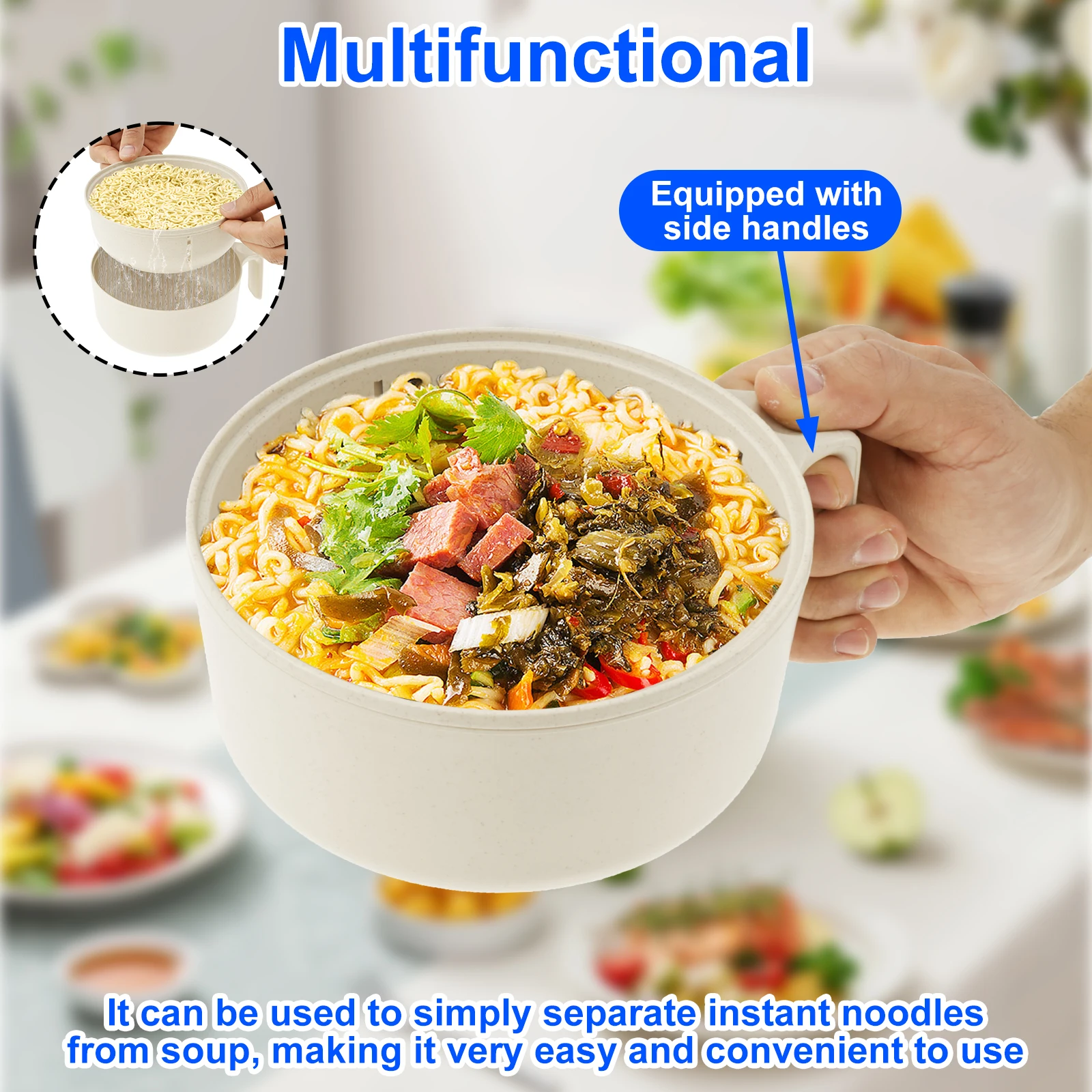 Microwave Ramen Bowl Set Microwave Ramen Cooker Instant Noodles Bowl with Chopsticks Spoon Fork Portable Ramen Noodles Bowl