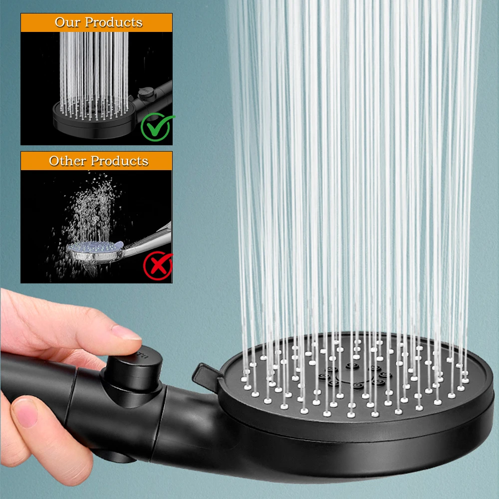 

5 Modes Adjustable Shower Head with One-click Stop Large Flow Spray High Pressure Shower Head with Filter Bathroom Accessories