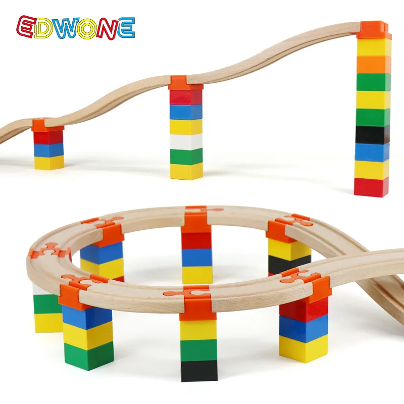 5-10 SZT. Drewniane Akcesoria do Kolejek, Plastikowe Adaptery do Klocków Konstrukcyjnych, Drewniane Złącza do Kolejek Pasujące do Drewnianych Kolejek, Zabawki