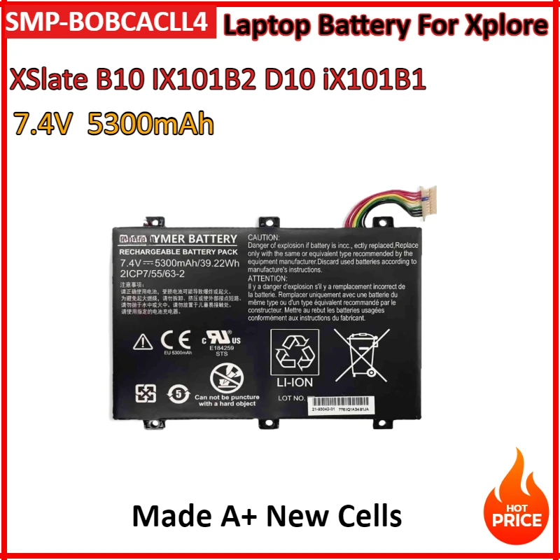 

7.4V 39.22Wh 5300mAh SMP-BOBCACLL4 2ICP7/55/63-2 Laptop Battery For Xplore XSlate B10 IX101B2 D10 iX101B1 Rugged Tablet