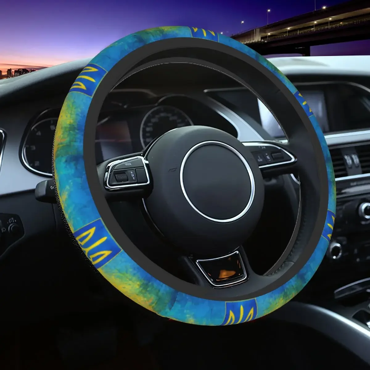 38cm Car Steering Wheel Covers Ukraine Flag Soft Car-styling Suitable Car Accessories