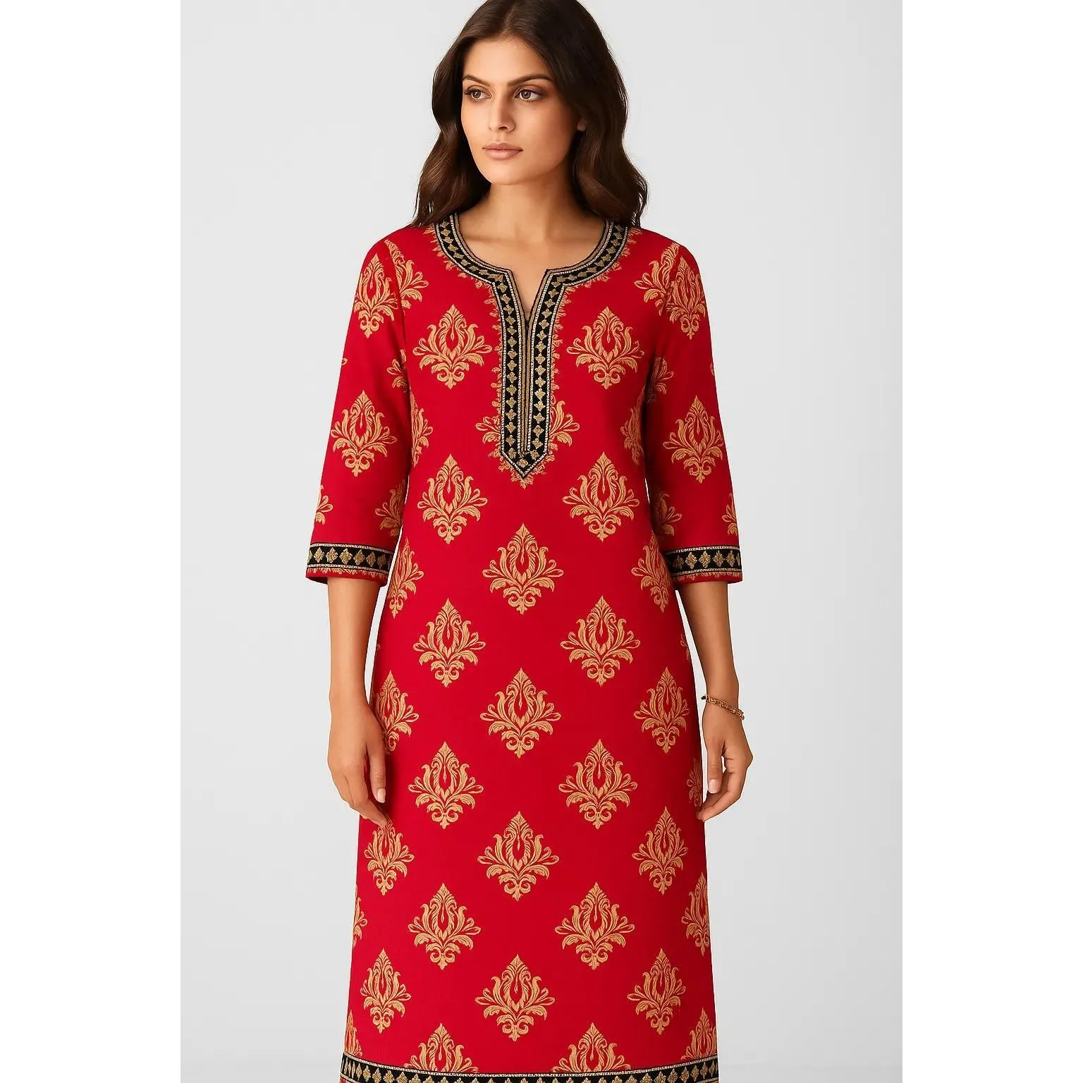 

Мусульманское женское повседневное платье с куртом в национальном стиле, прямой повседневный этнический цветочный дизайн мандарина, подходит для марокко, марк...