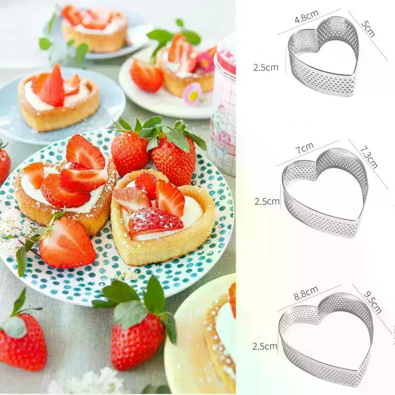 Shaped Perforated Tart Rings With Hole Stainless Steel Tart Bottom Tower Fruit Pie Quiches Cake Ring Mousse Baking Mold Heart