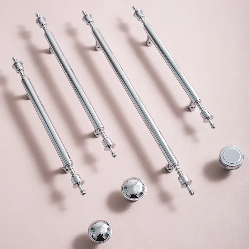 Bright Chrome Long Handle Round Knob Modern Pulls Cupboard Wardrobe Dresser Drawer Cabinet Bar Knob Furniture Handle for Kitchen