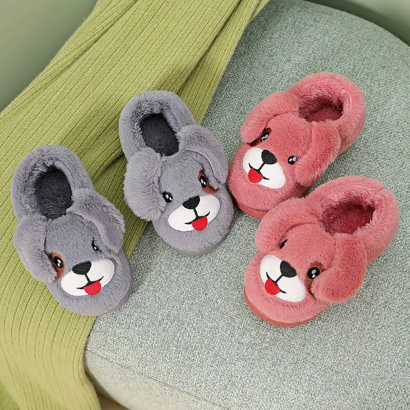 Cartoon Puppy Children's Cotton Slippers Indoor Non-slip Soft Bottom Warm Cotton Shoes Kids Home Shoes Baby Furry Slippers