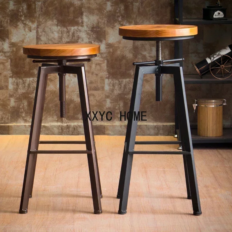 Industrial Swivel  Bar Stools ,Wrought-iron Bar Chair,Household Lift Bar Chairs,Solid Wood High Chair,High