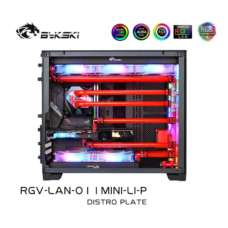 Bykski Distro Plate For LIAN LI O11 Dynamic Mini Case,Front Panel Cooling Loop Solution,12V/5V RGB SYNC,RGV-LAN-O11MINI-LI-P