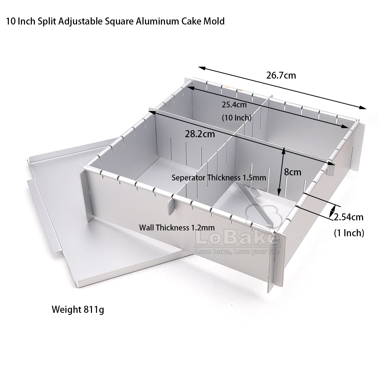 10 12 Inches Square Split Adjustable Design Cube Aluminum Seperating Cake Mold Removable Bread Tin Mousse Pan DIY Bakeware Set