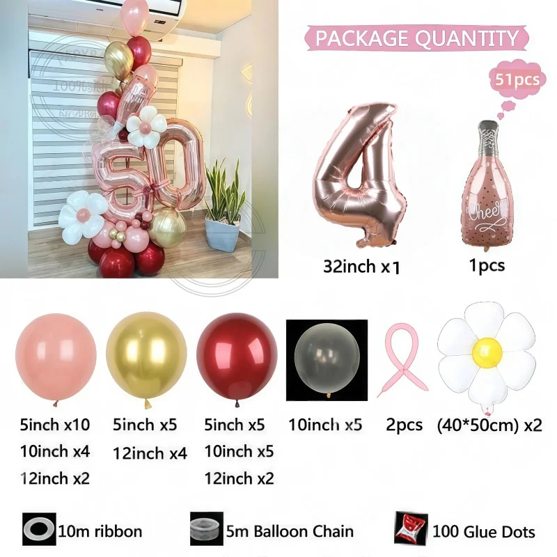 51 قطعة سنة جديدة سعيدة هتاف زجاجة نبيذ الزجاج الألومنيوم فيلم الوردي بالونات أرقام ذهبية وردية 1-9 عيد ميلاد حفل زفاف نعم جديد