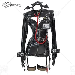 MEOWCOS Nurse Cosplay Costume Halloween Gothic Sexy Black Uniform and Headband with Thigh-High Stockings and Necklace