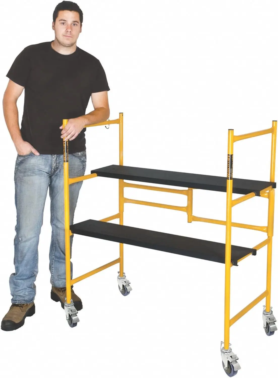 Scaffolding Platform, 9 Ft Reach, 500 Lbs Capacity w/Locking Wheels, Yellow