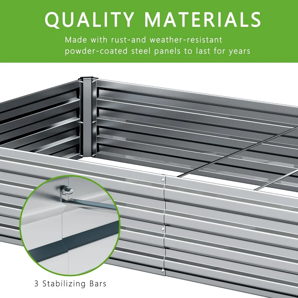 2 SZT. Zestaw do podwyższonej grządki ogrodowej 3,6x1,2x0,3m, ocynkowane, Prostokątne metalowe donice na warzywa, Duże podwyższone grządki do sadzenia