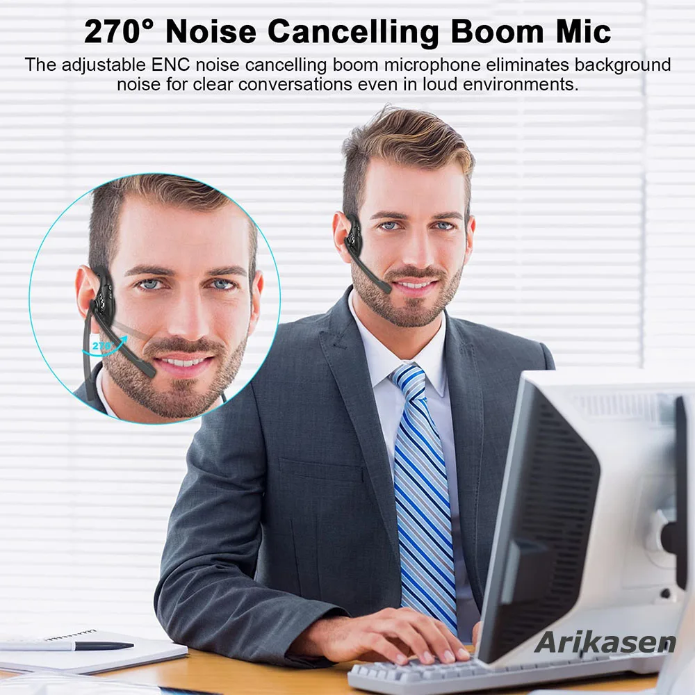 Bluetooth Headsets with Microphone Open Ear Headphones Wireless Bluetooth Noise Cancelling Air Conduction Headphones for Office
