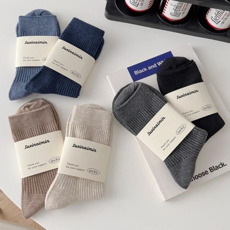 Autumn Winter Men Socks Casual Simple Black Blue Gray Socks Men Business Male Breathable Sports Elastic Cotton High Long Socks